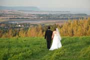 image of wedding couple looking at view of Annapolis Valley